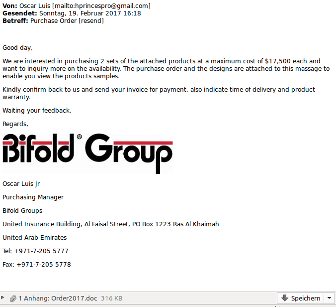 Vermeintliche Bestellung der Bifold Group