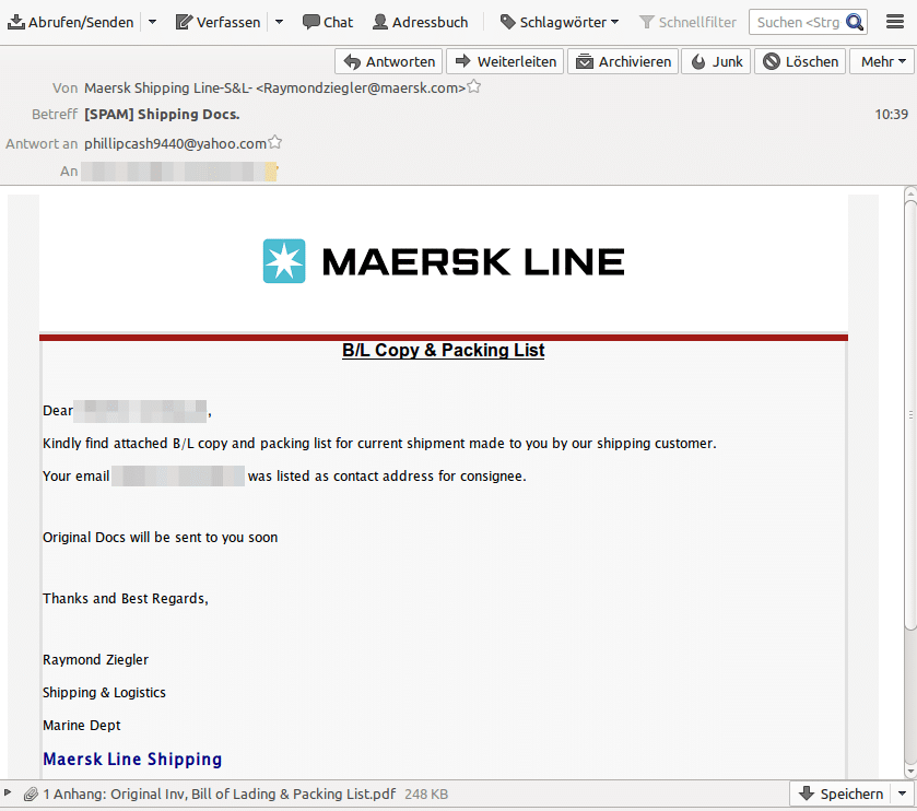 Maersk Phishing E-Mail
