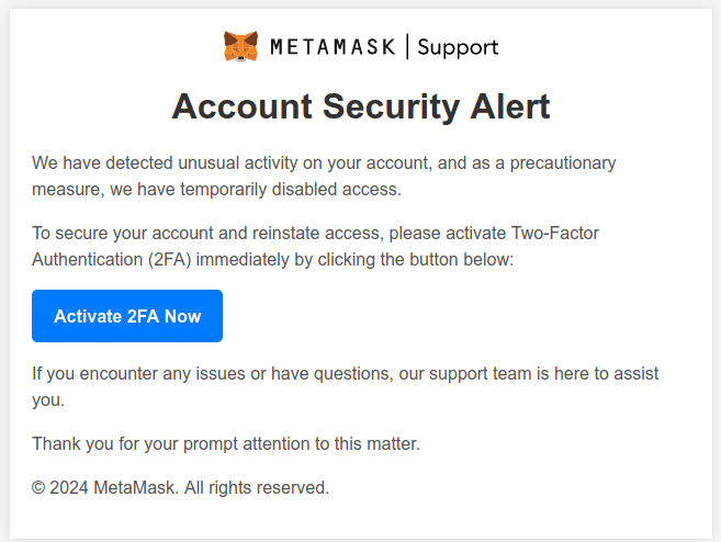 MetaMask Support Account Security Alert: Phishing in der CryptoWallet
