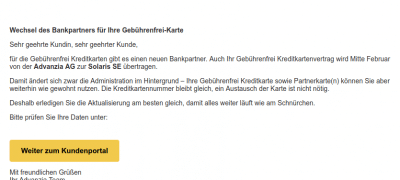 Phishing bei Gebührenfrei-Kreditkarten: „Wechsel des Bankpartners für Ihre Gebührenfrei-Karte“ behauptet